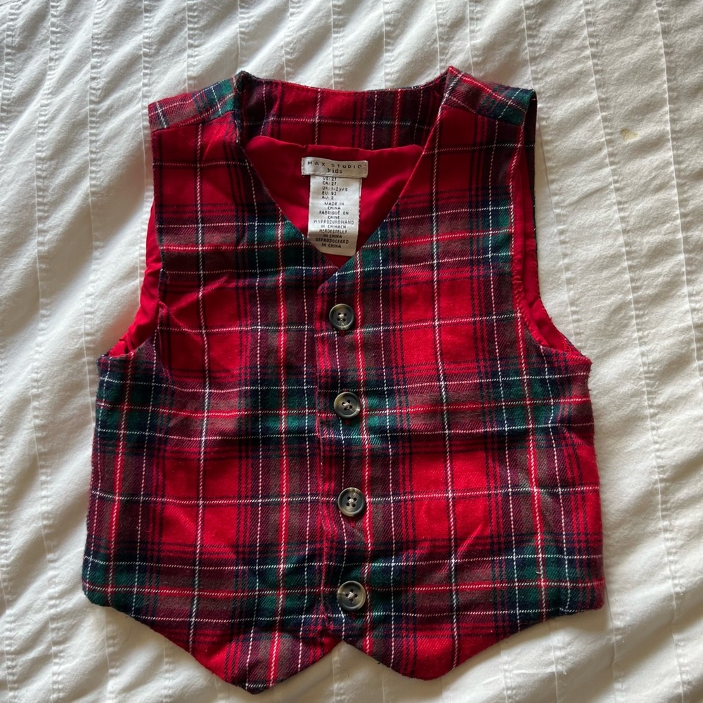 Christmas Plaid Vest toddler boy 2T